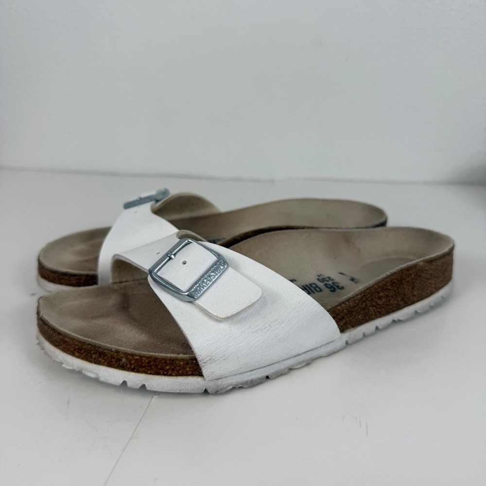 Birkenstock Madrid White Birko-Flor Single Strap Slide Sandals Womens Size 36